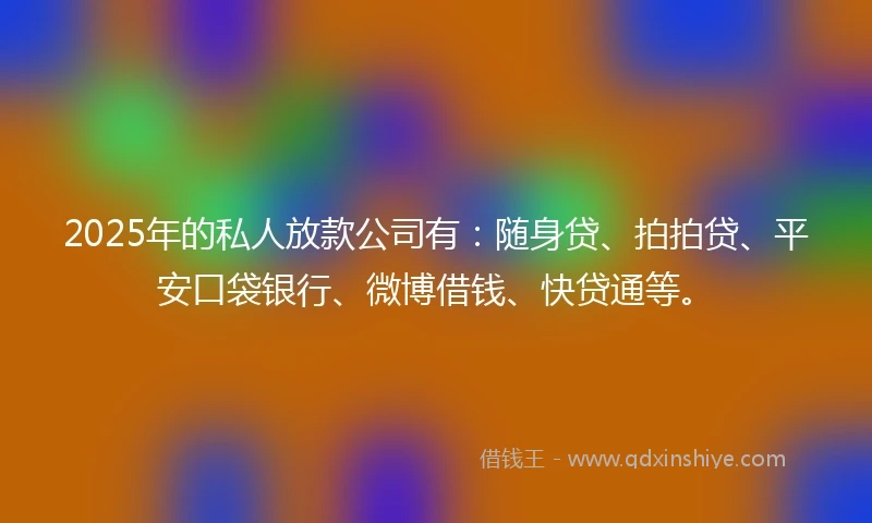 2025年的私人放款公司有：随身贷、拍拍贷、平安口袋银行、微博借钱、快贷通等。