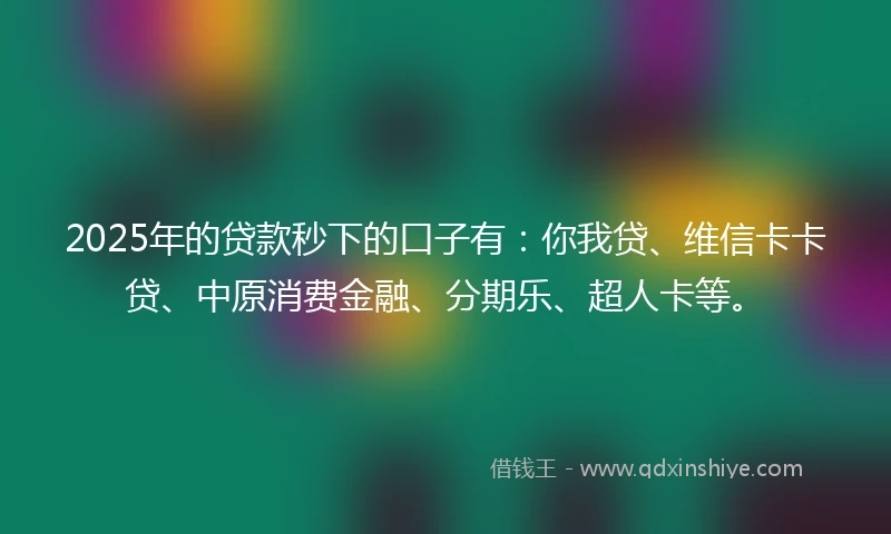 2025年的贷款秒下的口子有:你我贷、维信卡卡贷、中原消费金融、分期乐、超人卡等。