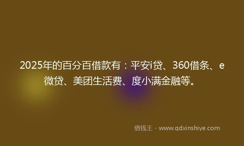 2025年的百分百借款有：平安i贷、360借条、e微贷、美团生活费、度小满金融等。
