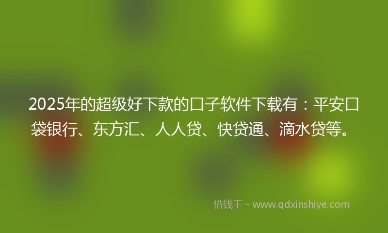 2025年的超级好下款的口子软件下载有：平安口袋银行、东方汇、人人贷、快贷通、滴水贷等。