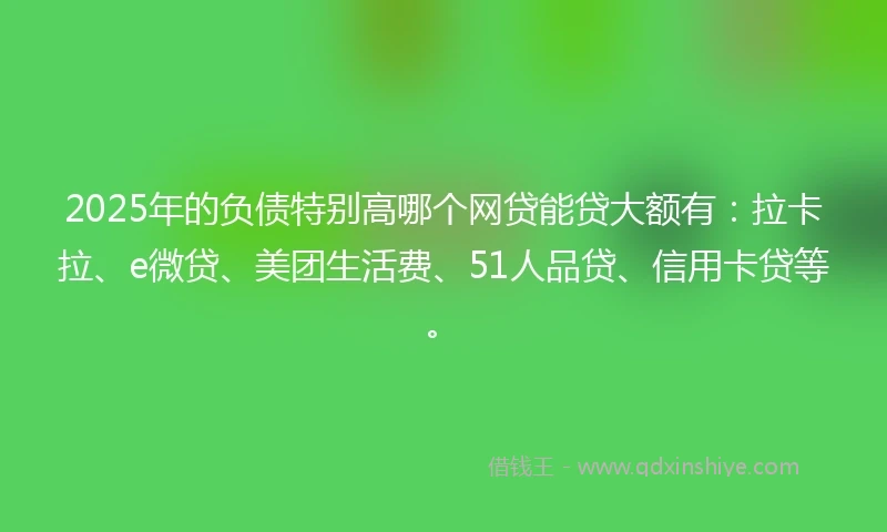 2025年的负债特别高哪个网贷能贷大额有：拉卡拉、e微贷、美团生活费、51人品贷、信用卡贷等。