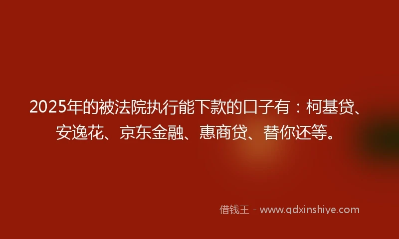 2025年的被法院执行能下款的口子有：柯基贷、安逸花、京东金融、惠商贷、替你还等。