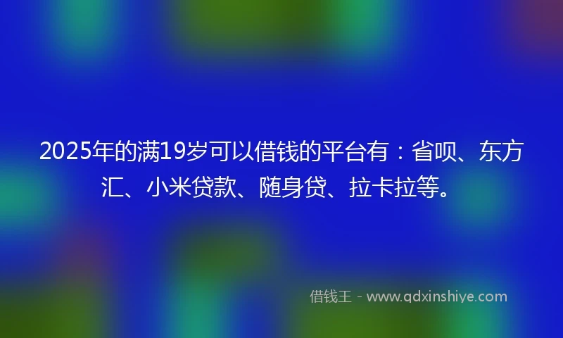 2025年的满19岁可以借钱的平台有：省呗、东方汇、小米贷款、随身贷、拉卡拉等。
