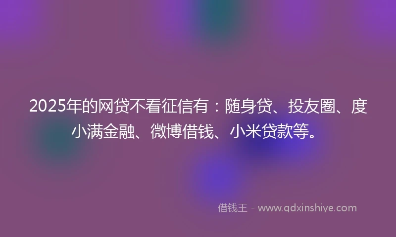 2025年的网贷不看征信有：随身贷、投友圈、度小满金融、微博借钱、小米贷款等。