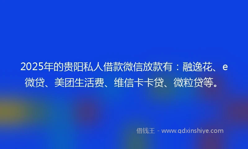 2025年的贵阳私人借款微信放款有：融逸花、e微贷、美团生活费、维信卡卡贷、微粒贷等。