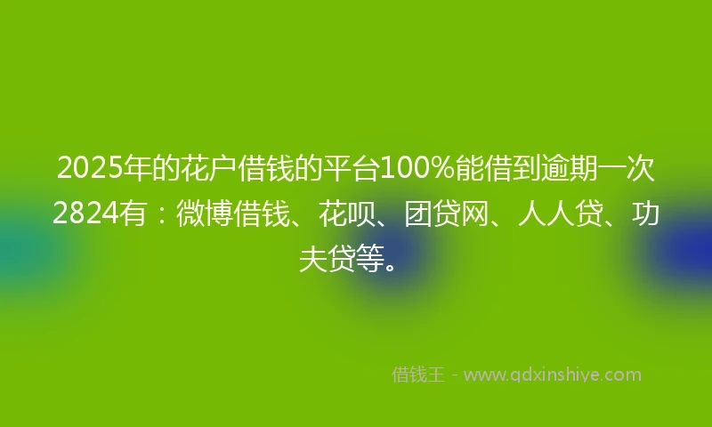 2025年的花户借钱的平台100%能借到逾期一次2824有：微博借钱、花呗、团贷网、人人贷、功夫贷等。