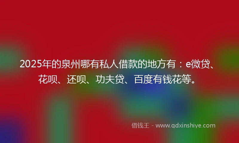 2025年的泉州哪有私人借款的地方有：e微贷、花呗、还呗、功夫贷、百度有钱花等。