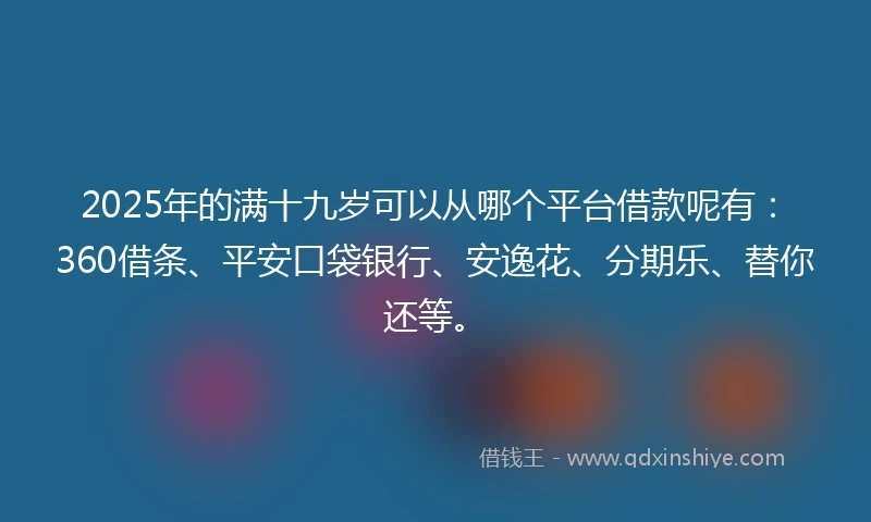 2025年的满十九岁可以从哪个平台借款呢有:360借条、平安口袋银行、安逸花、分期乐、替你还等。