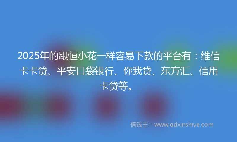 2025年的跟恒小花一样容易下款的平台有：维信卡卡贷、平安口袋银行、你我贷、东方汇、信用卡贷等。