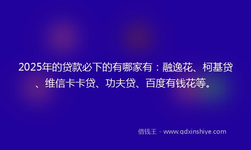 2025年的贷款必下的有哪家有：融逸花、柯基贷、维信卡卡贷、功夫贷、百度有钱花等。