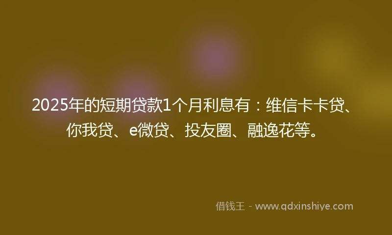 2025年的短期贷款1个月利息有:维信卡卡贷、你我贷、e微贷、投友圈、融逸花等。