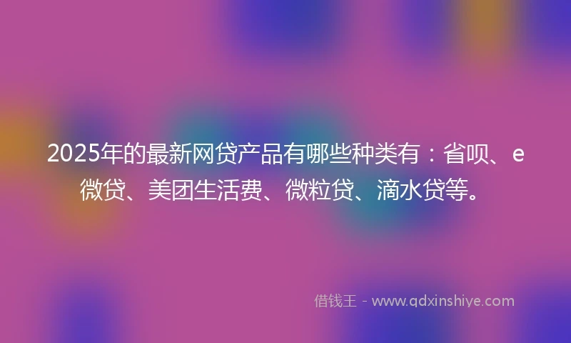 2025年的最新网贷产品有哪些种类有:省呗、e微贷、美团生活费、微粒贷、滴水贷等。