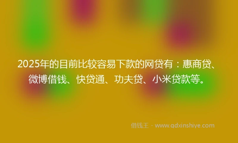 2025年的目前比较容易下款的网贷有：惠商贷、微博借钱、快贷通、功夫贷、小米贷款等。