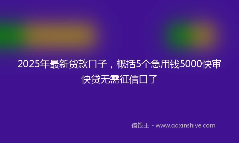 2025年最新货款口子，概括5个急用钱5000快审快贷无需征信口子