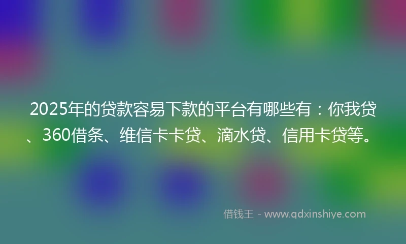 2025年的贷款容易下款的平台有哪些有：你我贷、360借条、维信卡卡贷、滴水贷、信用卡贷等。