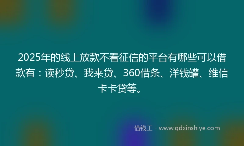 2025年的线上放款不看征信的平台有哪些可以借款有：读秒贷、我来贷、360借条、洋钱罐、维信卡卡贷等。