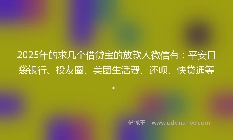 2025年的求几个借贷宝的放款人微信有：平安口袋银行、投友圈、美团生活费、还呗、快贷通等。