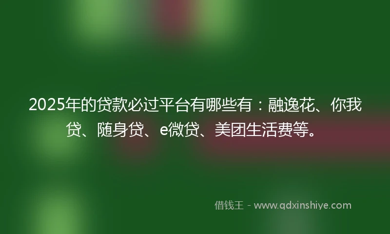 2025年的贷款必过平台有哪些有：融逸花、你我贷、随身贷、e微贷、美团生活费等。