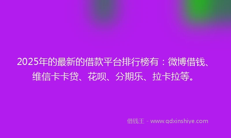 2025年的最新的借款平台排行榜有：微博借钱、维信卡卡贷、花呗、分期乐、拉卡拉等。