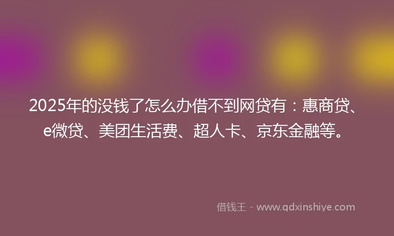 2025年的没钱了怎么办借不到网贷有：惠商贷、e微贷、美团生活费、超人卡、京东金融等。