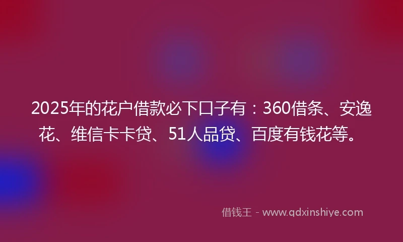 2025年的花户借款必下口子有：360借条、安逸花、维信卡卡贷、51人品贷、百度有钱花等。
