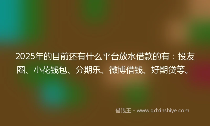 2025年的目前还有什么平台放水借款的有：投友圈、小花钱包、分期乐、微博借钱、好期贷等。