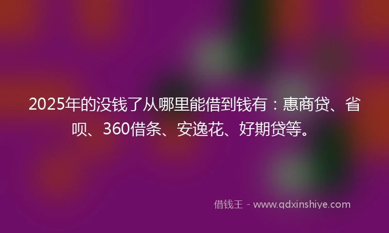 2025年的没钱了从哪里能借到钱有：惠商贷、省呗、360借条、安逸花、好期贷等。