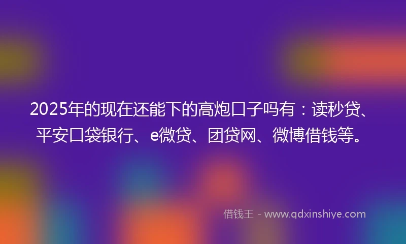 2025年的现在还能下的高炮口子吗有：读秒贷、平安口袋银行、e微贷、团贷网、微博借钱等。