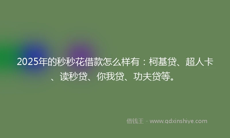 2025年的秒秒花借款怎么样有：柯基贷、超人卡、读秒贷、你我贷、功夫贷等。