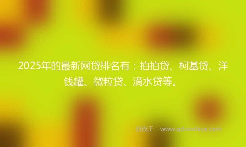 2025年的最新网贷排名有：拍拍贷、柯基贷、洋钱罐、微粒贷、滴水贷等。