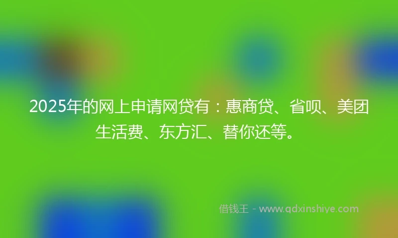 2025年的网上申请网贷有：惠商贷、省呗、美团生活费、东方汇、替你还等。