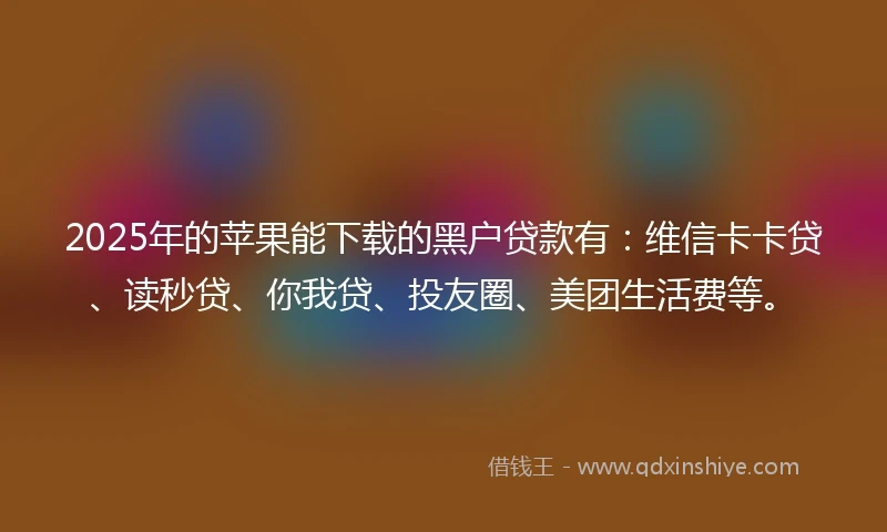 2025年的苹果能下载的黑户贷款有：维信卡卡贷、读秒贷、你我贷、投友圈、美团生活费等。