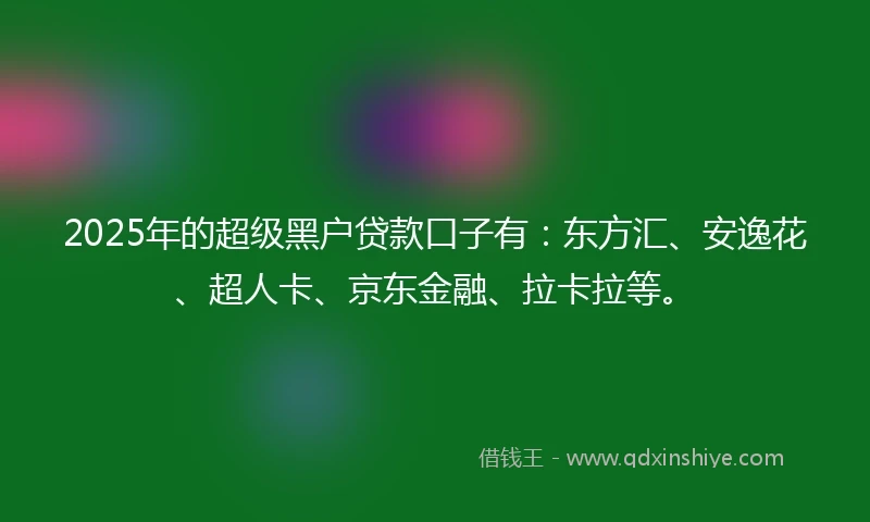 2025年的超级黑户贷款口子有：东方汇、安逸花、超人卡、京东金融、拉卡拉等。