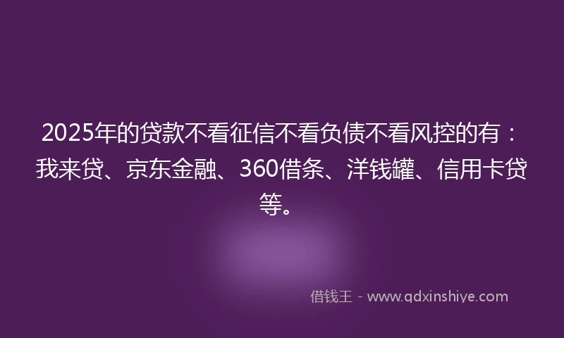 2025年的贷款不看征信不看负债不看风控的有：我来贷、京东金融、360借条、洋钱罐、信用卡贷等。