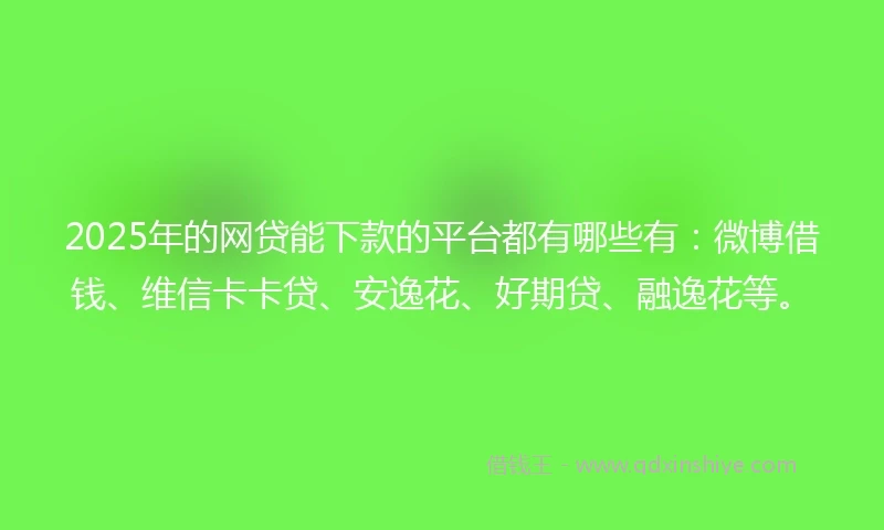 2025年的网贷能下款的平台都有哪些有：微博借钱、维信卡卡贷、安逸花、好期贷、融逸花等。