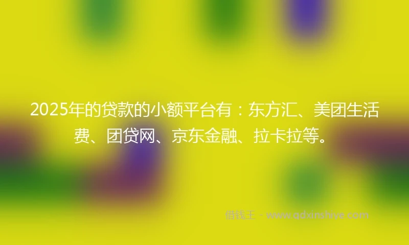 2025年的贷款的小额平台有：东方汇、美团生活费、团贷网、京东金融、拉卡拉等。