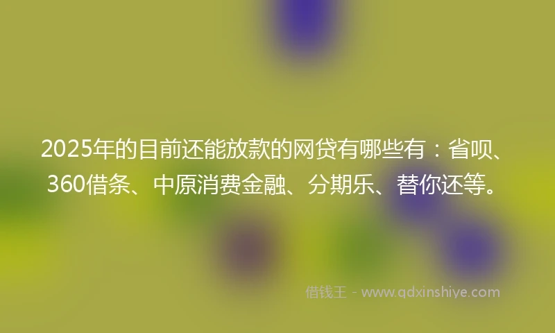 2025年的目前还能放款的网贷有哪些有：省呗、360借条、中原消费金融、分期乐、替你还等。