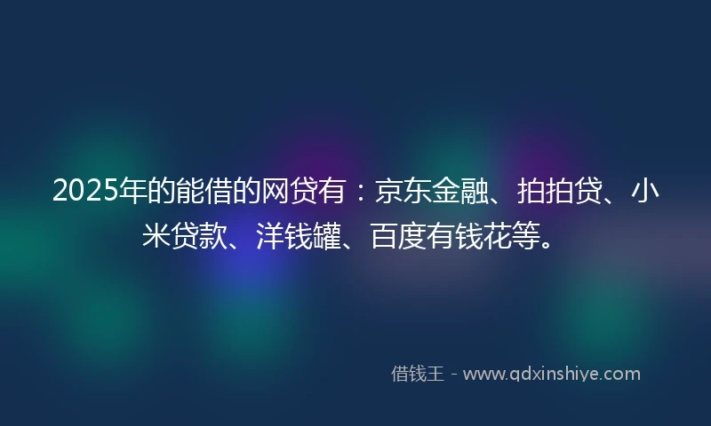 2025年的能借的网贷有：京东金融、拍拍贷、小米贷款、洋钱罐、百度有钱花等。