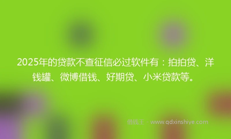 2025年的贷款不查征信必过软件有：拍拍贷、洋钱罐、微博借钱、好期贷、小米贷款等。