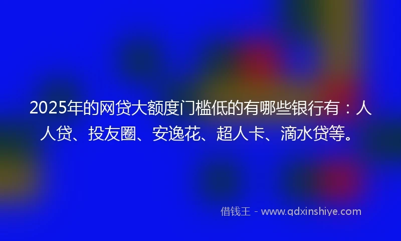 2025年的网贷大额度门槛低的有哪些银行有：人人贷、投友圈、安逸花、超人卡、滴水贷等。