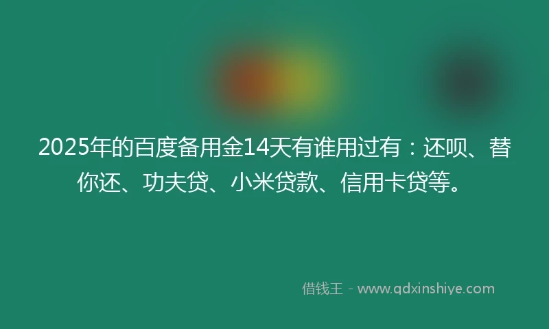 2025年的百度备用金14天有谁用过有：还呗、替你还、功夫贷、小米贷款、信用卡贷等。