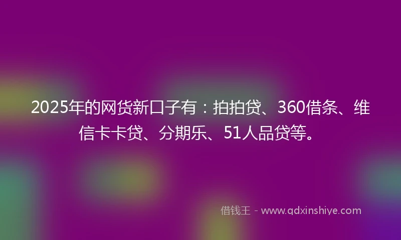 2025年的网货新口子有：拍拍贷、360借条、维信卡卡贷、分期乐、51人品贷等。
