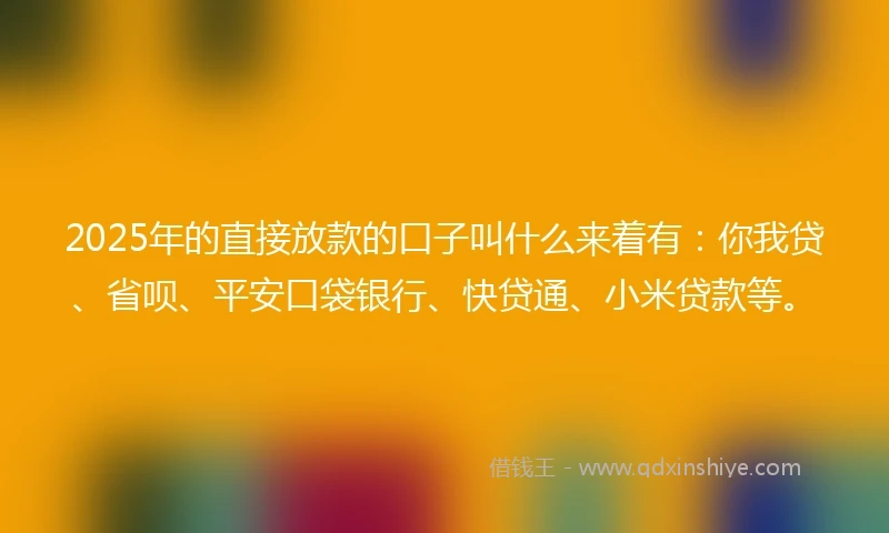 2025年的直接放款的口子叫什么来着有：你我贷、省呗、平安口袋银行、快贷通、小米贷款等。