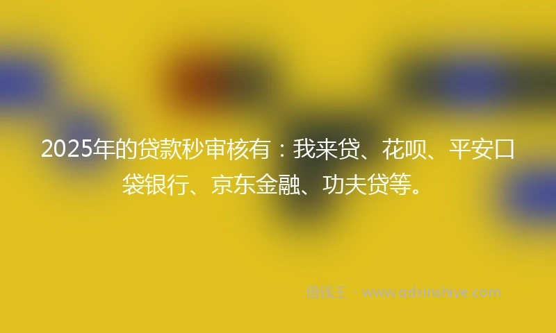 2025年的贷款秒审核有：我来贷、花呗、平安口袋银行、京东金融、功夫贷等。