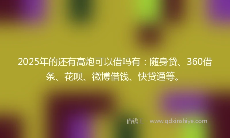 2025年的还有高炮可以借吗有：随身贷、360借条、花呗、微博借钱、快贷通等。