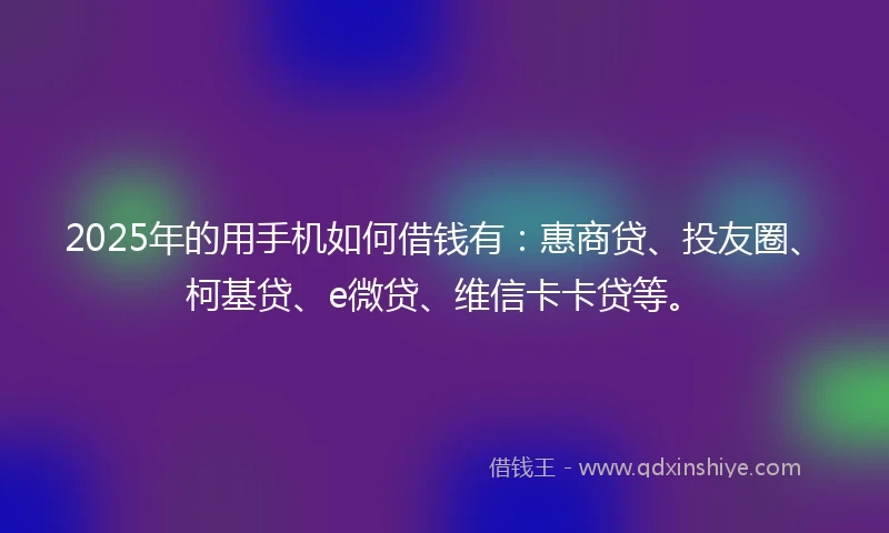 2025年的用手机如何借钱有：惠商贷、投友圈、柯基贷、e微贷、维信卡卡贷等。