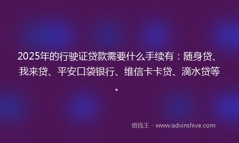2025年的行驶证贷款需要什么手续有：随身贷、我来贷、平安口袋银行、维信卡卡贷、滴水贷等。
