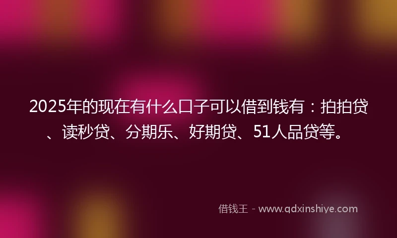 2025年的现在有什么口子可以借到钱有：拍拍贷、读秒贷、分期乐、好期贷、51人品贷等。