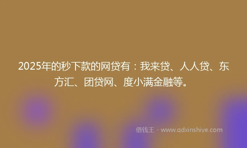 2025年的秒下款的网贷有：我来贷、人人贷、东方汇、团贷网、度小满金融等。