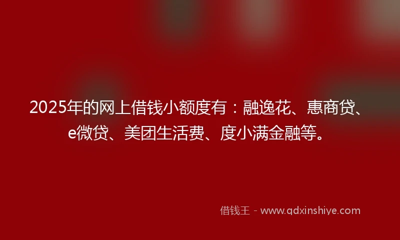 2025年的网上借钱小额度有：融逸花、惠商贷、e微贷、美团生活费、度小满金融等。